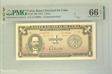 1 peso 1975 cuba jose marti pmg 66