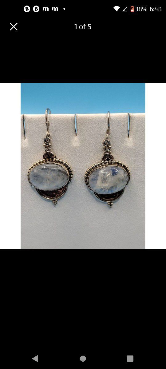 Sterling Silver Mexico Style Moonstone Earrings
