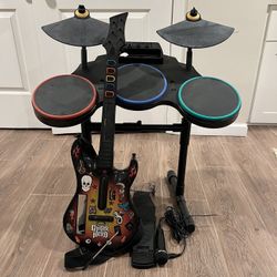 Guitar Hero Guitar And Drums And Microphone