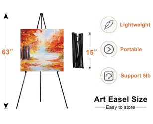 REALlWAY 63" Folding Easel Stand for Display,Adjustable Floor Poster Easel for Arts,Pictures,Paintings,Telescoping Black Metal Easel Fit for Signs at