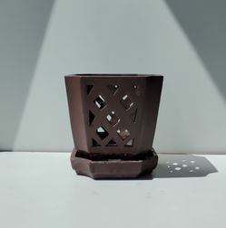 Vintage Glazed ceramic orchid Plant Pot/ plant planter/ flower pot patio garden saucer