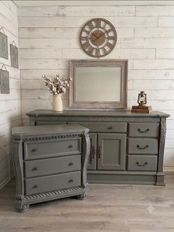 2pc Refinished Vintage Dresser &  Nightstand