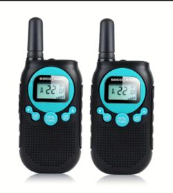 2-Pack Blue Rechargeable Walkie Talkies For Adults Long Range 5 Miles USB Charger 22CH VOX Flashlight LCD FRS Two Ways Radio Walky Talky