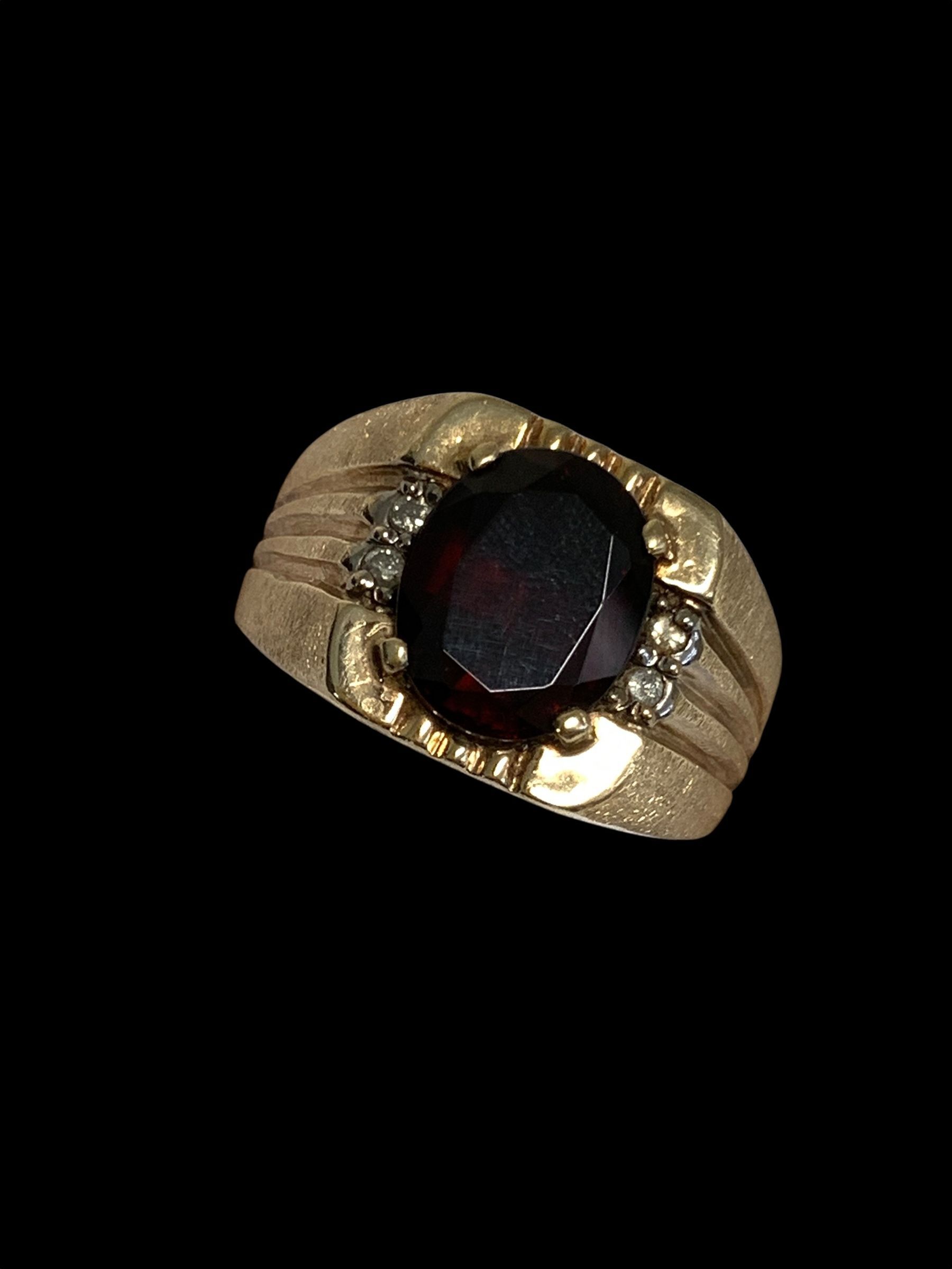 Mens gold red stone ring #31144