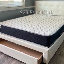 Queen Size White Tufted Bed With Orthopedic Mattress 