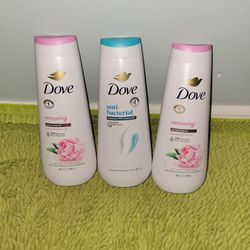 3 Dove Body Wash 20oz (2 Peony & Rose Oil-1 Anti