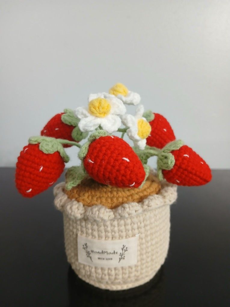 Handmade Crochet Strawberry In Pot
