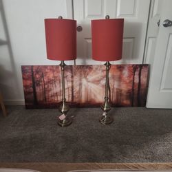 Painting With Two Matching Lamps