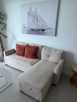 Beige Sectional Sofa with Chaise