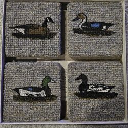 Vintage Carpet Duck Coasters Set Of 8 in original box Low Country Guild.