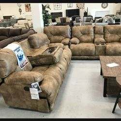 Catnapper Brandy Casual Contemporary Triple Recline, Drop Down Table, Storage  Lay Flat 3 Piece Sofa Loveseat And Recliner Set💥💥💥 Brand New💫 
