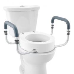 849# The elevated toilet seat, with a height of 8.9 cm and a weight capacity of 136 kg, is suitable for standard round toilets, aluminum handrails, wi