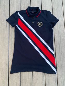 Tommy Hilfiger Polo Shirt Size Small Navy Red Stripe Gold Crest Logo