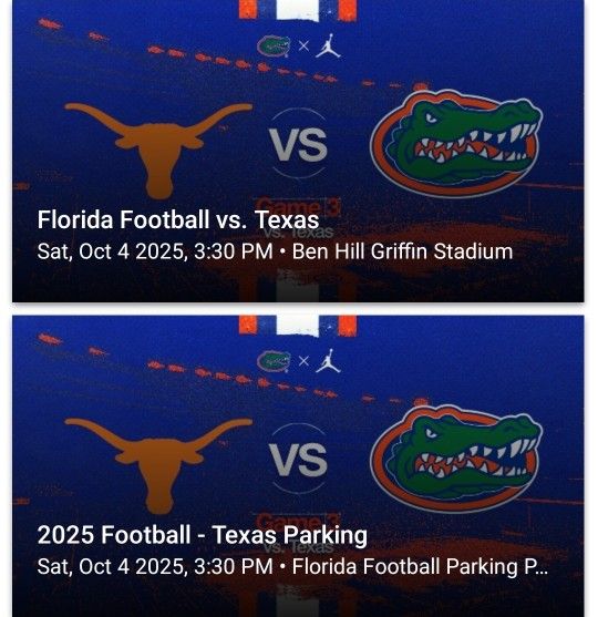 Florida Gators vs Texas Longhorns Plus Parking Pass