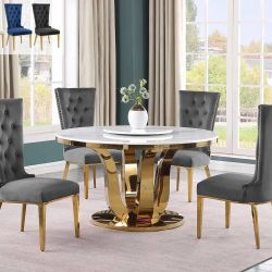 Mega Sale! 5 PCS Varese Collection Modern Marble top Dining table with lazy susan-available in 4 colors. Now 2398.00 Free Delivery 🚚