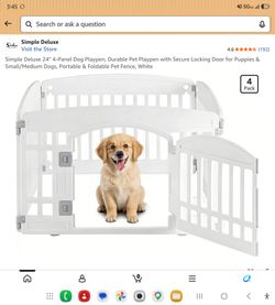 Simple Deluxe 24" 4-Panel Dog Playpen, Durable Pet Playpen with Secure Locking Door for Puppies & Small/Medium Dogs, Portable & Foldable Pet Fence, Wh