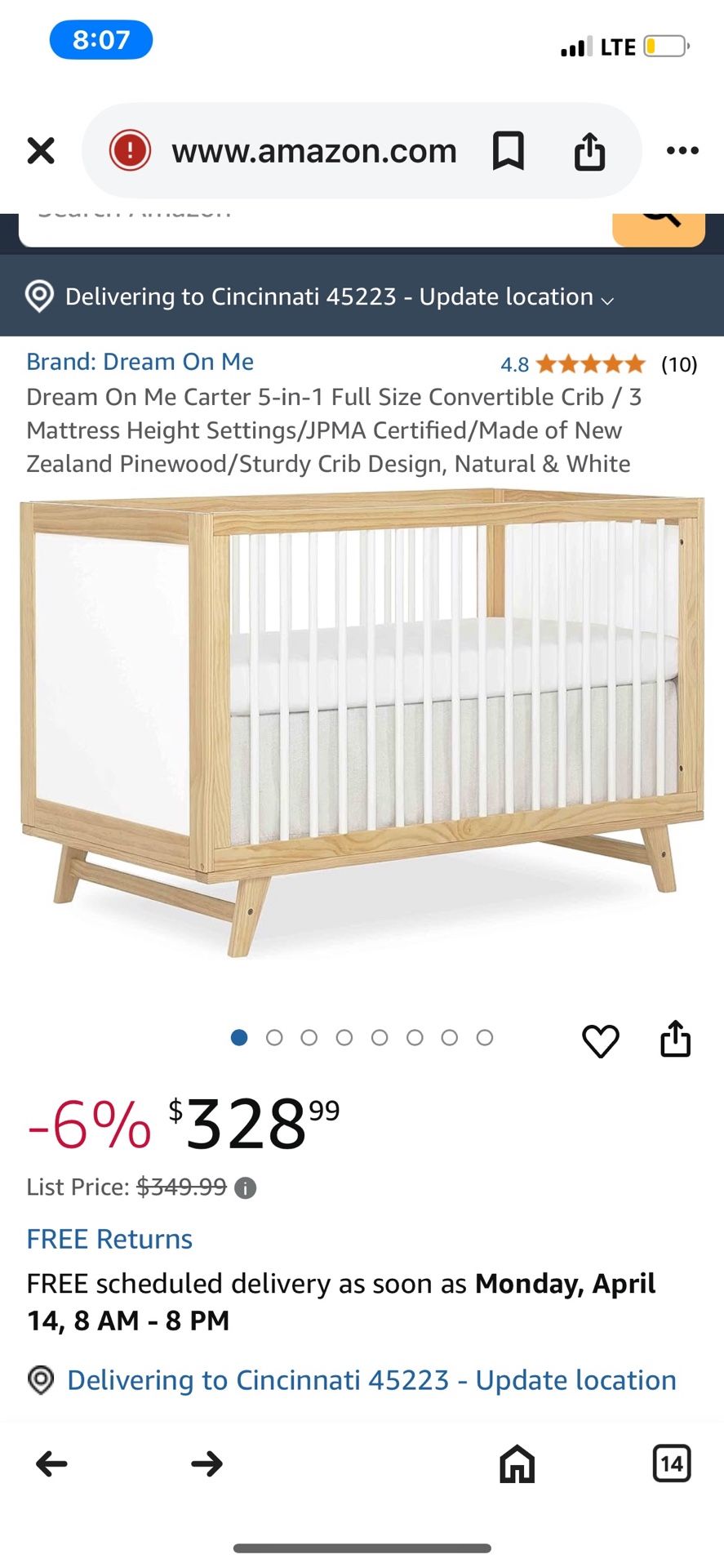 5- In - 1 Convertible Baby Crib