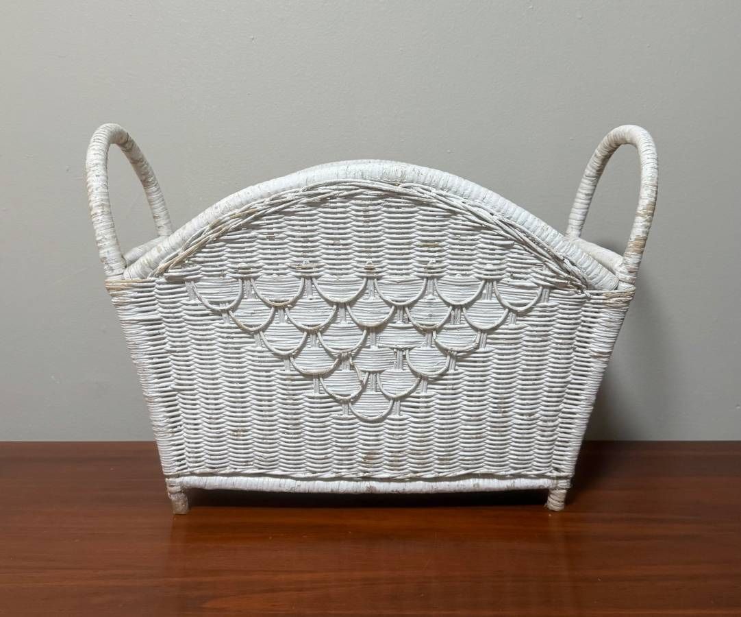 Vintage Wicker Rattan Basket Magazine Holder