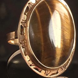 Beautiful Vintage Massive 14k Tiger Eye Ring
