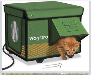 New Open Box Green Heated Cat House for Outside, Waterproof Awning & Escape Door