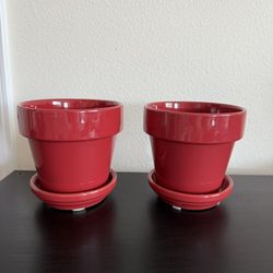 Red Plant Pot Set Of Two 