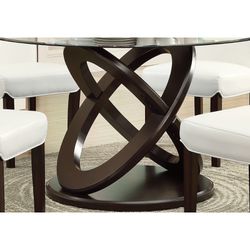 48” Monarch Olympic Ring Dark Espresso Glass Top Round Dining Table