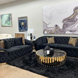 $39 down Lupino Black Velvet With Gold Sofa And loveseat!! $