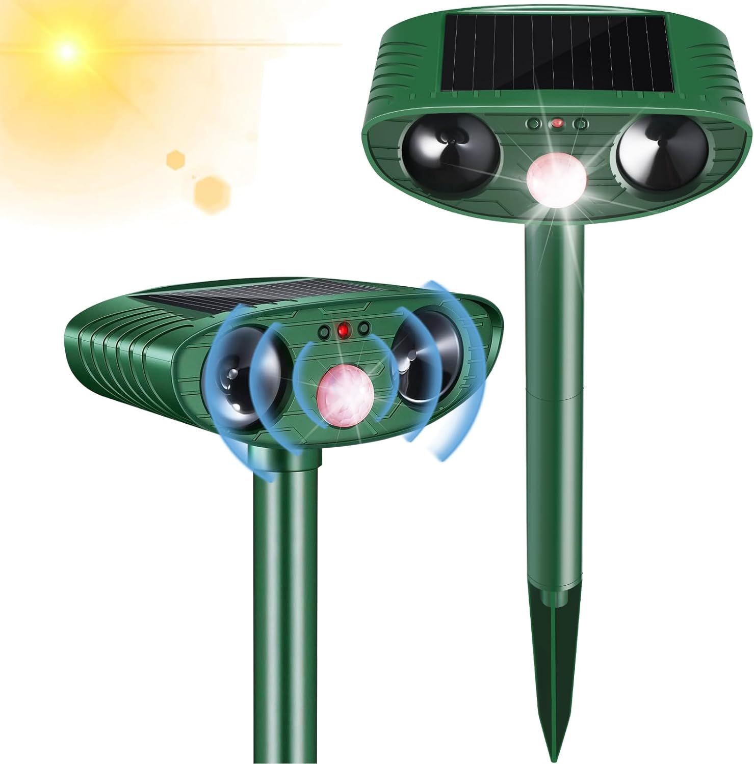 Cat Repellent Outdoor,2 Pack Solar Animal Repeller Ultrasonic Cat Deterrent with PIR Motion Sensor Waterproof Pest Repeller Animal Deterrent for Garde