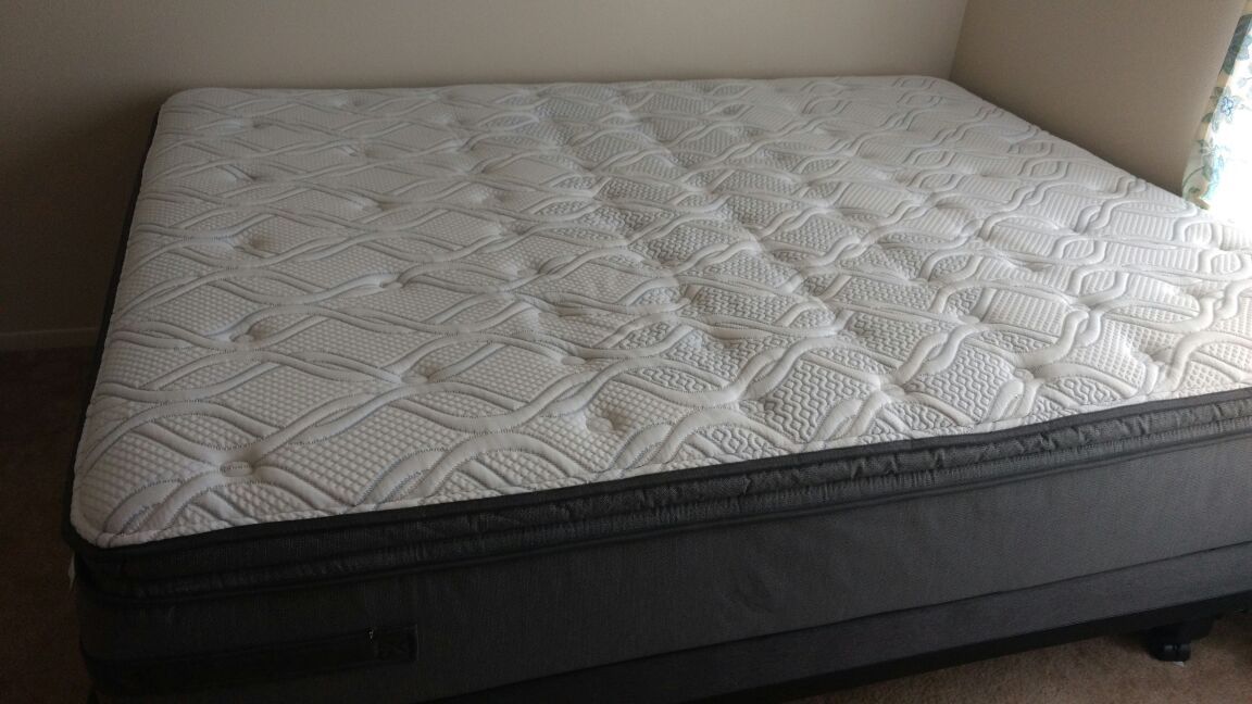 Queen size Mattress & bed frame Set: Sealy Deveraux Plush Euro Pillowtop