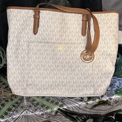 Off White And Tan Authentic Michael Kors Bag 