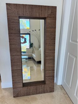 Large Indonesian Handcrafted Rattan / Reed Wrapped Wall Mirror 30” x 59.5” x 3”