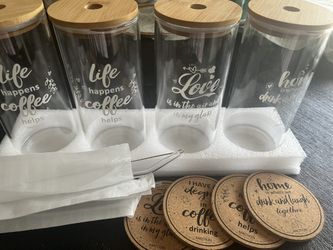 4 Personalized Glass Cup, 20oz Festive Tumbler with Bamboo Lid