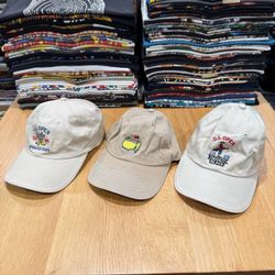 Vintage Masters & U.S. Open Golf Cream Tan Cap Lot Of (3 )