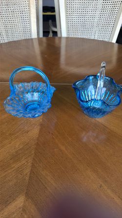 vintage blue pressed/art-glass baskets