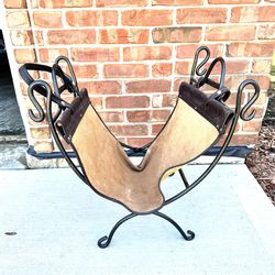 Wrought Iron suede Leather Fireplace wood folding log Holder