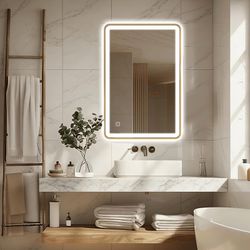 LED Bathroom Mirror, 36"X24" Rectangle Metal Framed Vanity Mirror, Anti-Fog Wall Mirror With 3-Color Adjustable Warm/Natural/White Light, 6000k-3000k 
