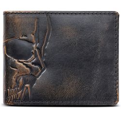 HOJ CO. Skull Wallet Double Bifold Mens Leather