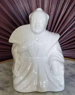 White Glazed Ceramic Asian Figure Incense  Burner