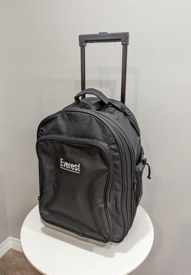 Everest Unisex Black Wheeled Backpack Bag Luggage Travel Hiking College Student Rolling