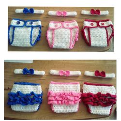 6 Piece Handmade Baby Girl Ruffle Diaper Cover and Bow Headband Set