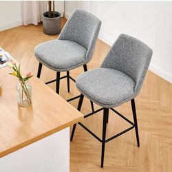 CHITA Counter Height Swivel Barstools, FSC Certified Upholstered Fabric Bar Stools Set of 2, Metal Base, 27.2" Seat Height, Grey (Multi-Colored)