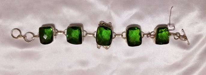 Emerald colored topaz and sterling silver bracelet