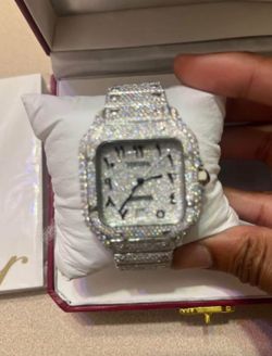 Cartier Silver-Tone Pavé Diamond Square Watch
