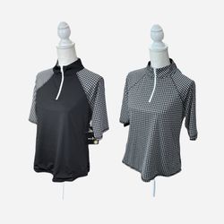 Belyn Key Women’s Reversible Half Sleeve Black White Gingham Polo Shirt Sz S