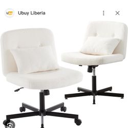 Boucle Criss Cross Armless Home Office Chair with Replaceable Wheels/Fixed Base and Back Support for Living Room, Wide Seat Swivel Chair, White