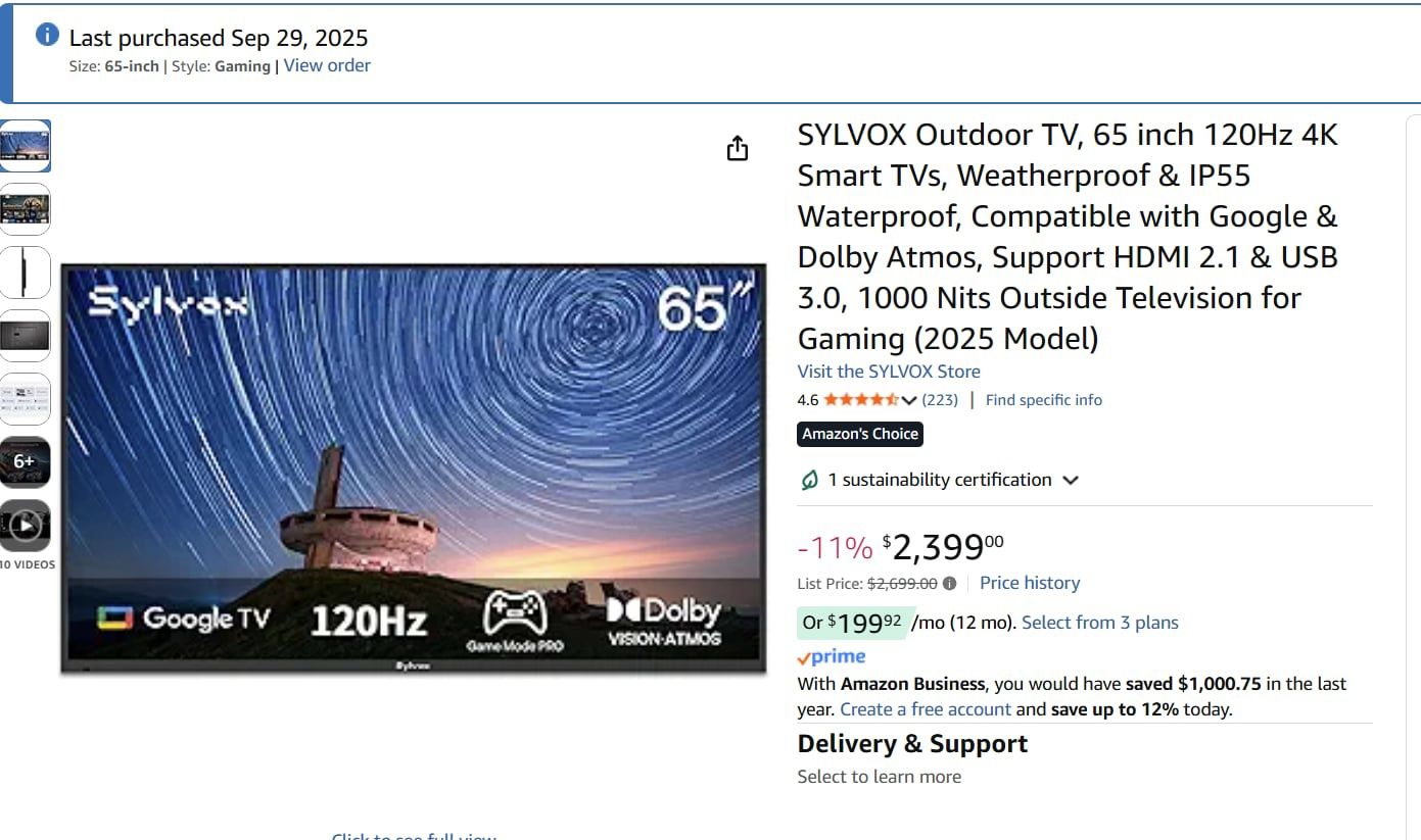 Outdoor 65” Tv Perfect Condition With Cover