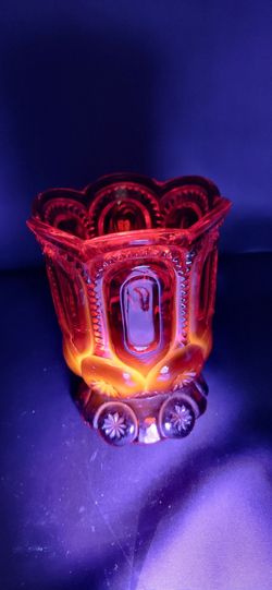 Beautiful Vintage 5" L.E.Smith "Moon & Stars" Amberina Glass Spooner/ Vase