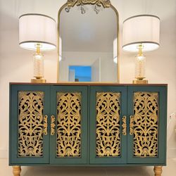 %OFF, Luxury Handcrafted Custom Design Console Table/ Cabinet/ Dresser–Brand New, Gold and Green