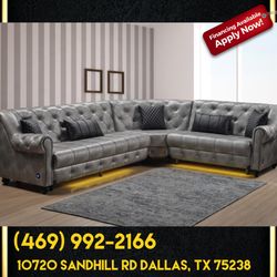Grey Leather Living Room Sectional Sleeper - Delivery And Financing Available 
