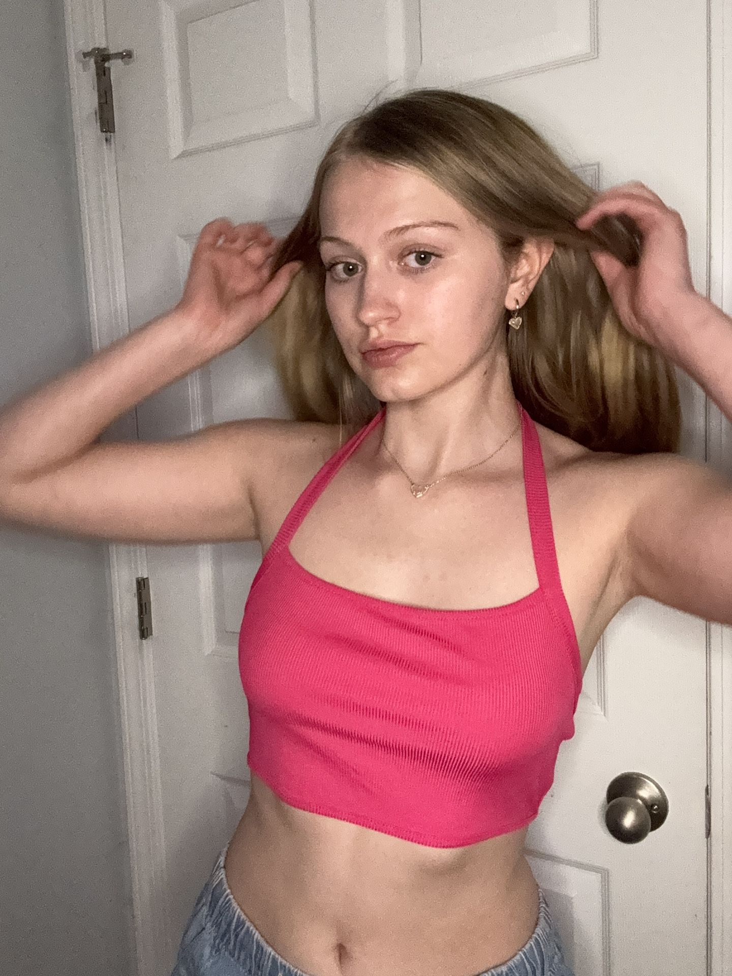 Pink Tie Back Halter Crop Top Size Medium Brand SHEIN